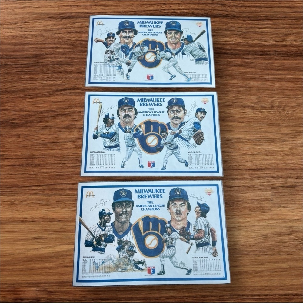 Vintage 1983 Promo McDonald's & Milwaukee Brewers Placemats - Set of 3